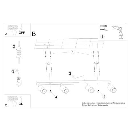 Deckenleuchte NERO 4 schwarz/chrom