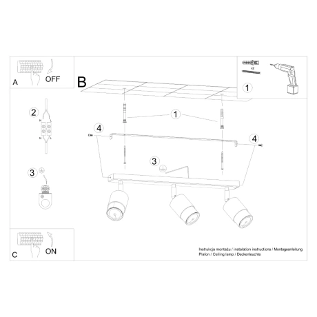 Deckenleuchte NERO 3 schwarz/gold