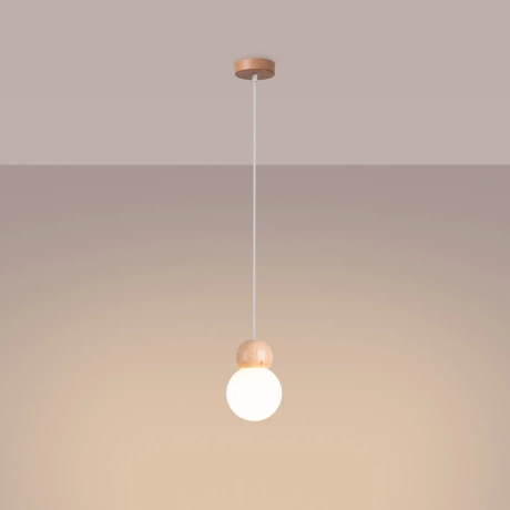 Hängeleuchte PEKKA 1 weiß/naturfarbenes Holz