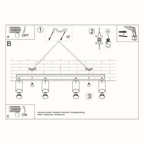 Deckenleuchte RING 4L schwarz
